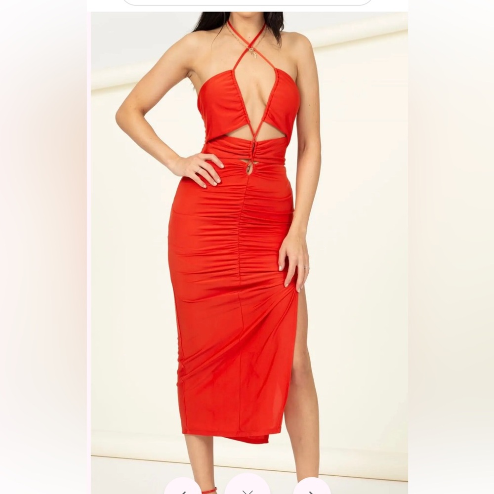 Cut-Out Ruched Midi Dress